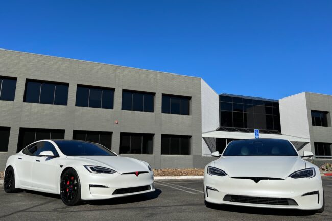 Tesla side panel with paint protection film