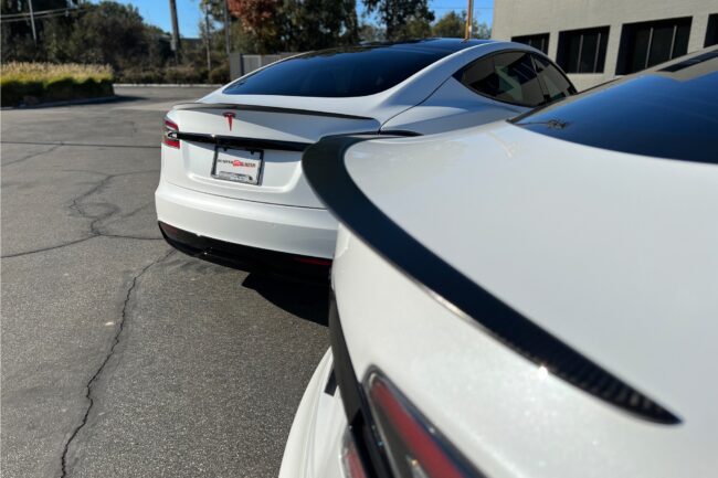 Tesla side profile with clear bra paint protection film