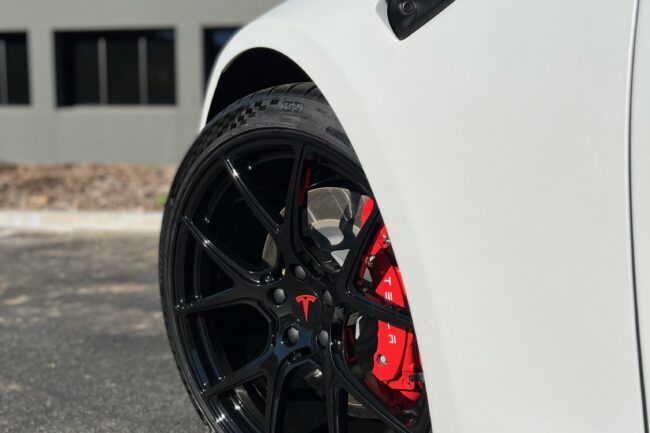 Tesla rear view with glossy ceramic coating finish