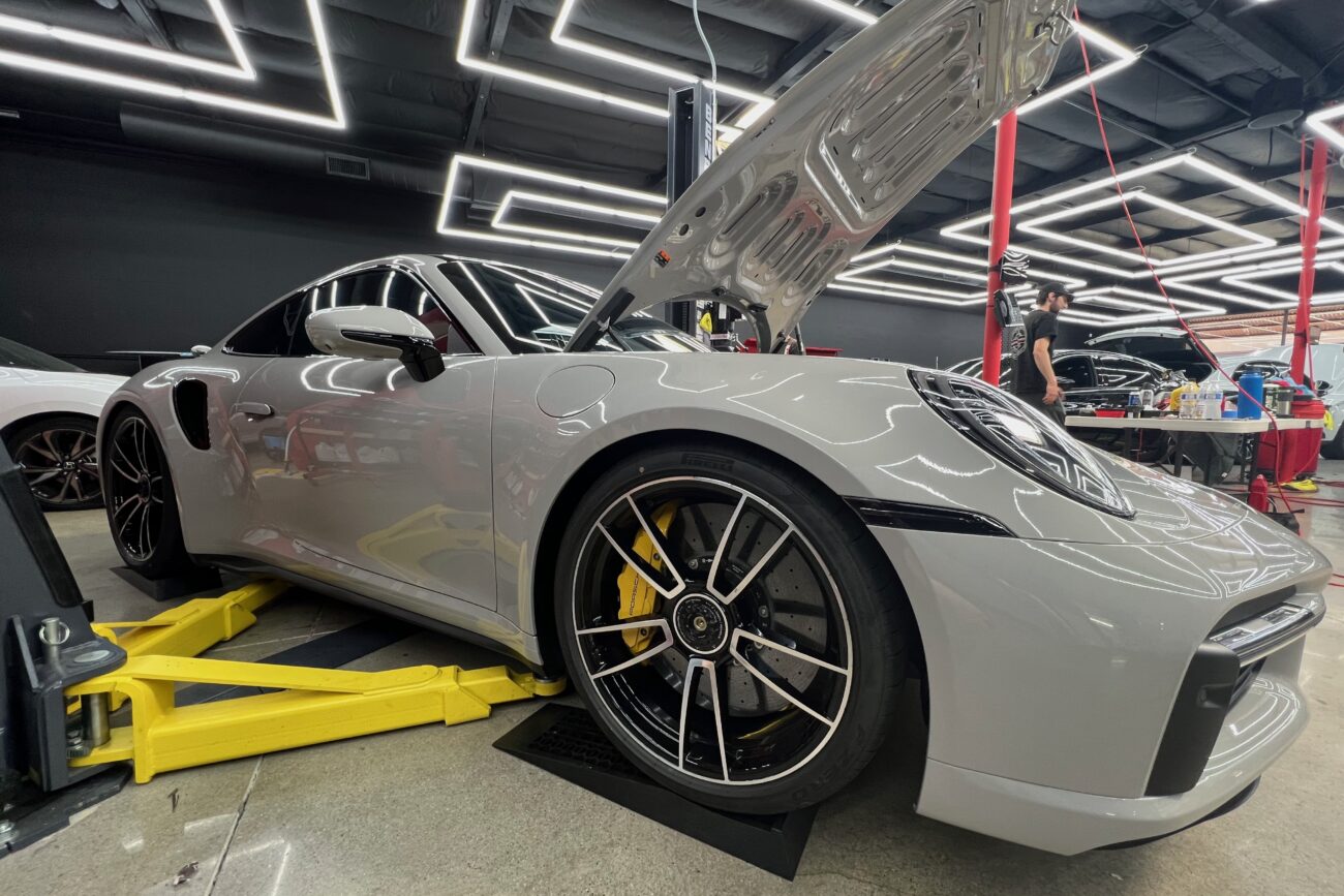 New two-post lift in action to install some adjustable able height springs on this Porsche Turbo S!